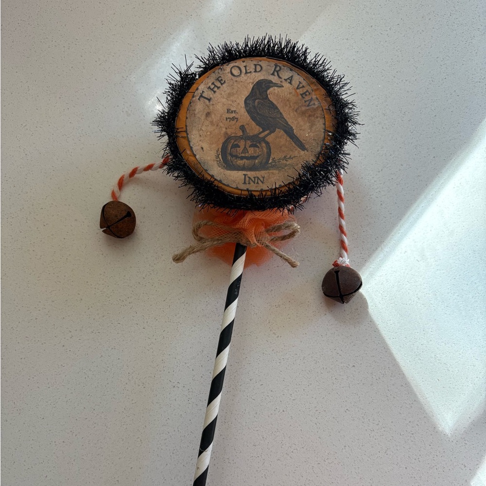 Handcrafted Halloween Raven Wand with Bells